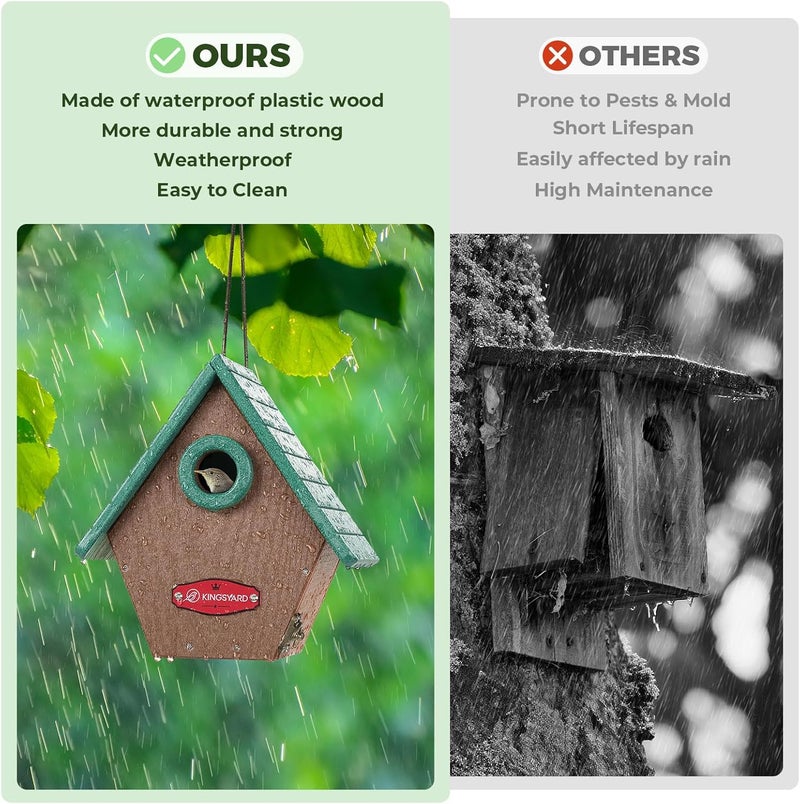 Kingsyard Recycled Plastic Bird House for Outdoors - Hanging Nesting Box with Predator Guard & Air Vents for Wren Finch Chickadee, Green - Image 5
